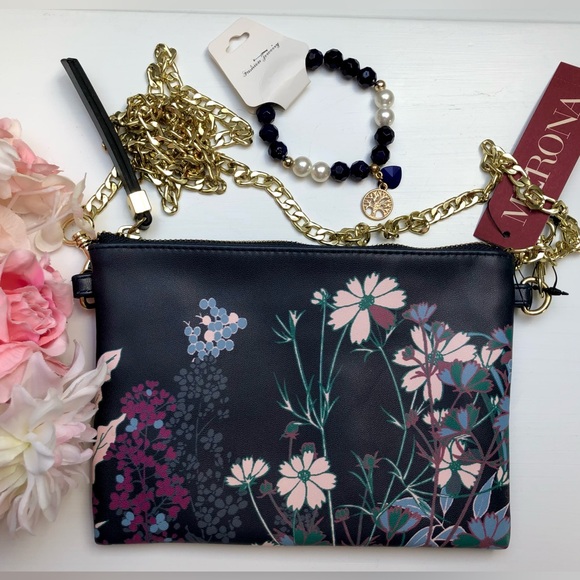 Merona Navy Pink Floral Crossbody & Bracelet - Picture 2 of 10